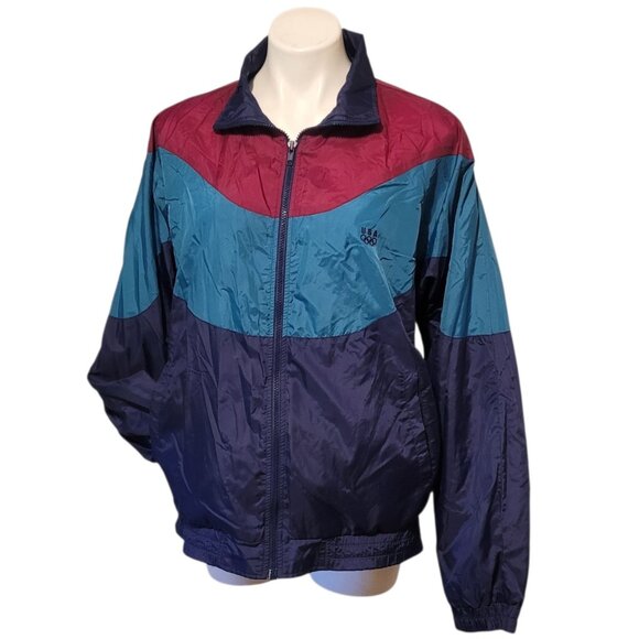 Vintage JCPenny Olympic Unisex Med Windbreaker Jacket Zip Up Coat 1980s Tear - Picture 1 of 6